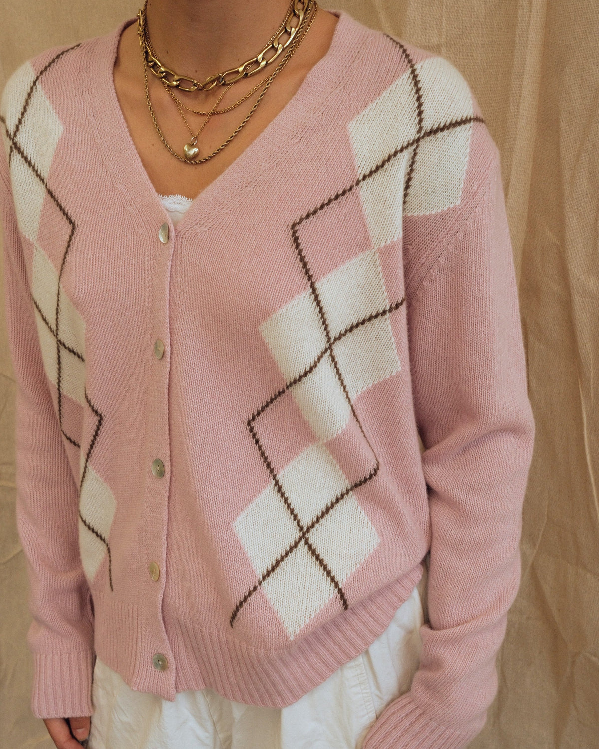 Argyle Cardigan - Pink