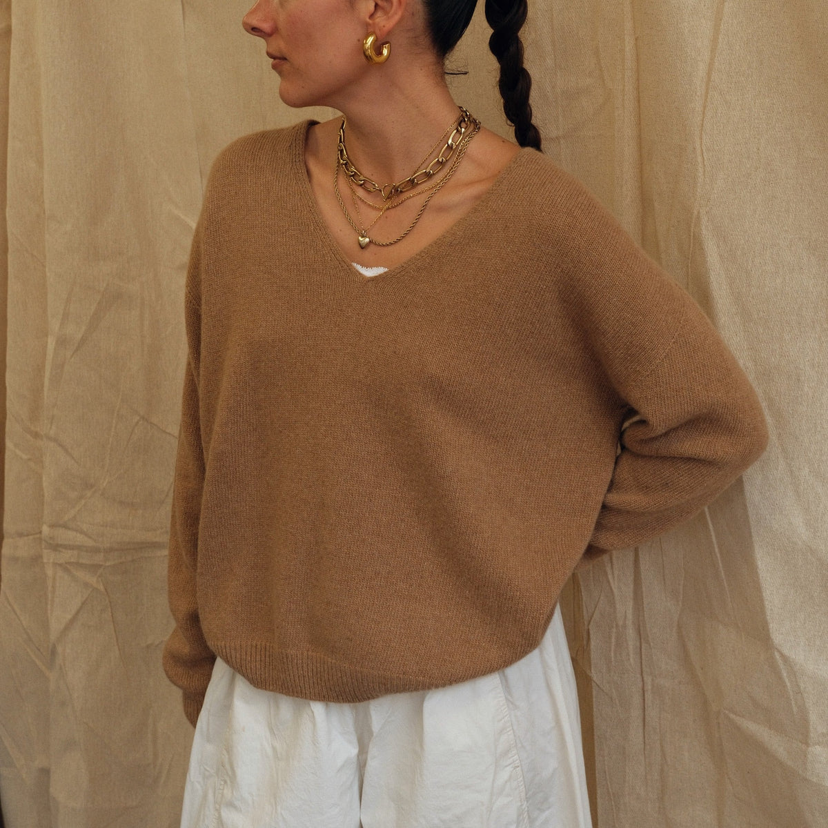 Maeve V-Neck Knit  - Tan