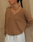 Maeve V-Neck Knit  - Tan