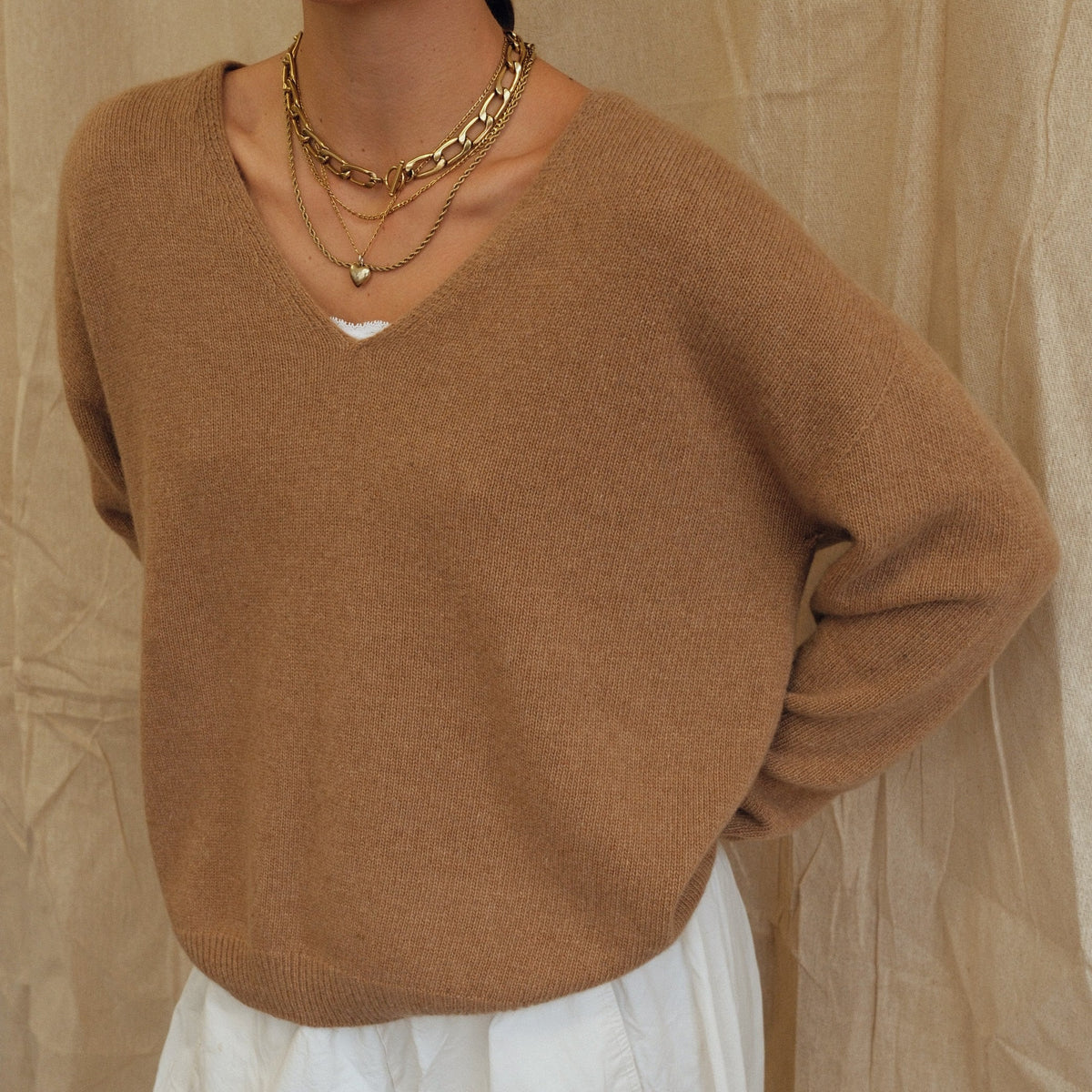 Maeve V-Neck Knit  - Tan