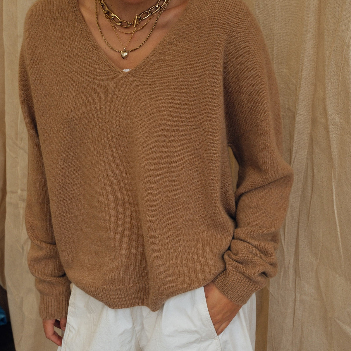 Maeve V-Neck Knit  - Tan
