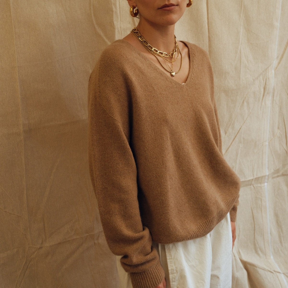 Maeve V-Neck Knit  - Tan