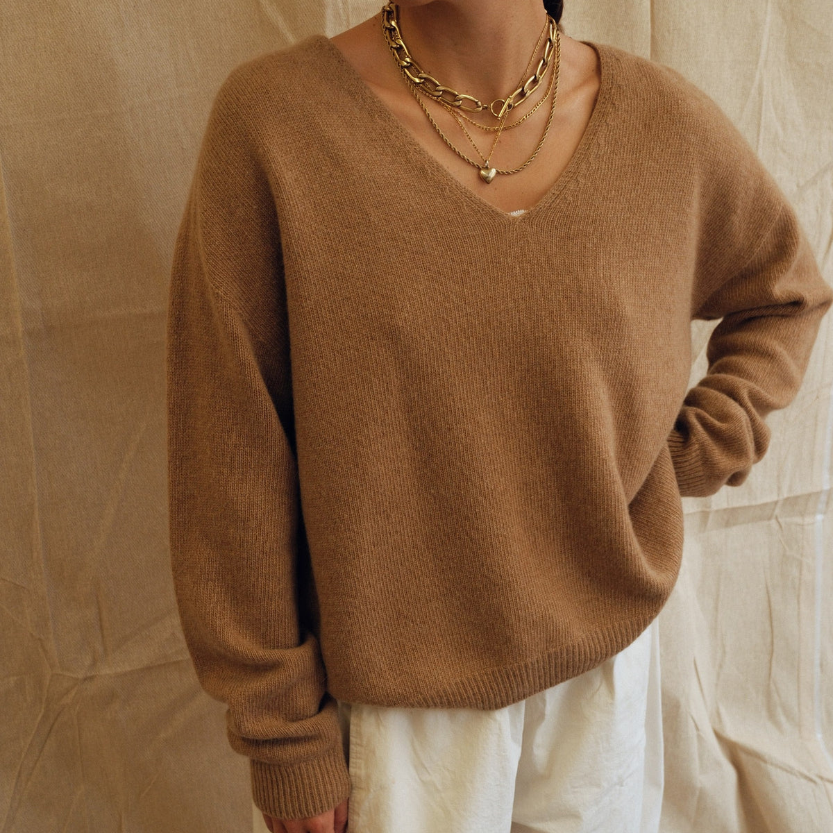 Maeve V-Neck Knit  - Tan