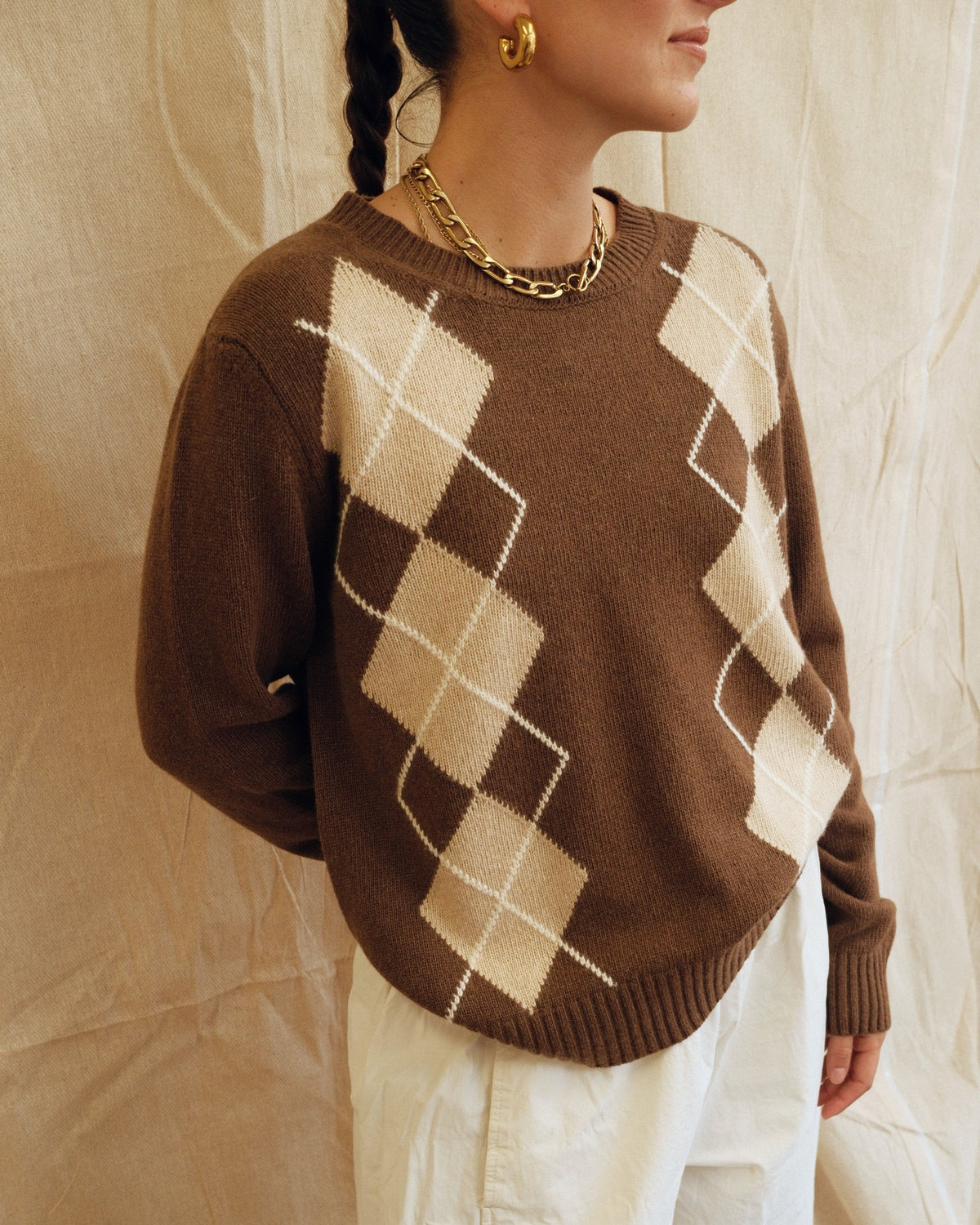 Argyle Jumper - Brown