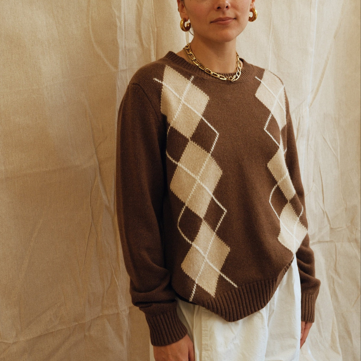 Argyle Jumper - Brown