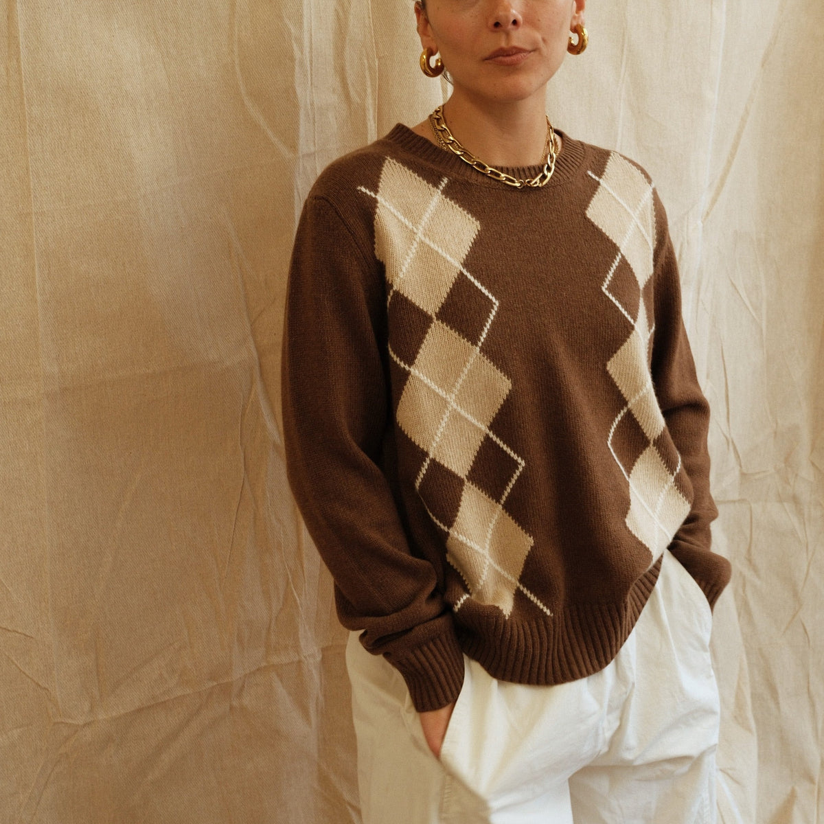 Argyle Jumper - Brown