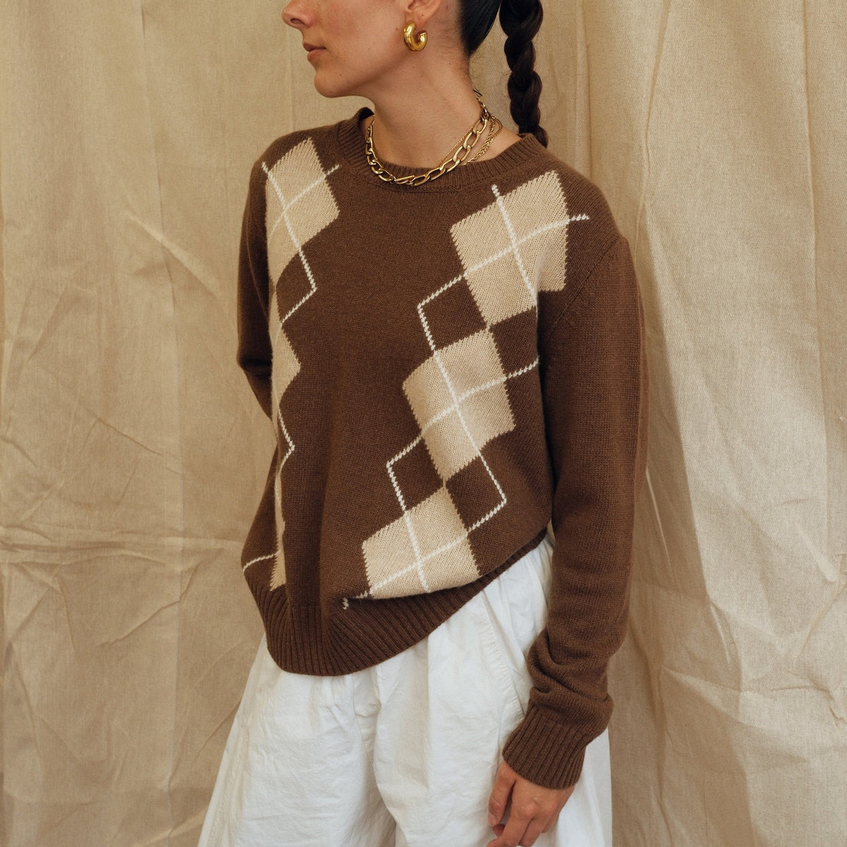 Argyle Jumper - Brown