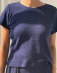 Pointelle Babe Tee: Navy