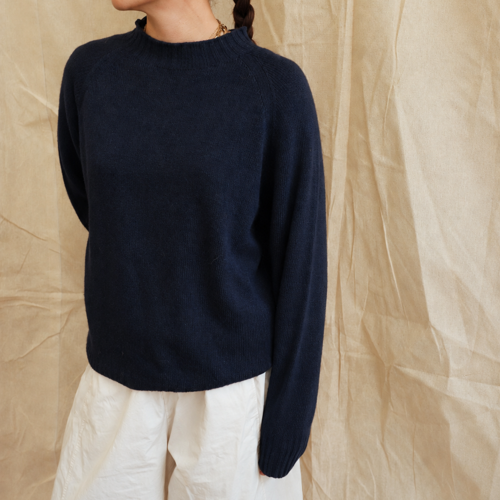 Maeve Funnel Neck Knit  - Deep Navy