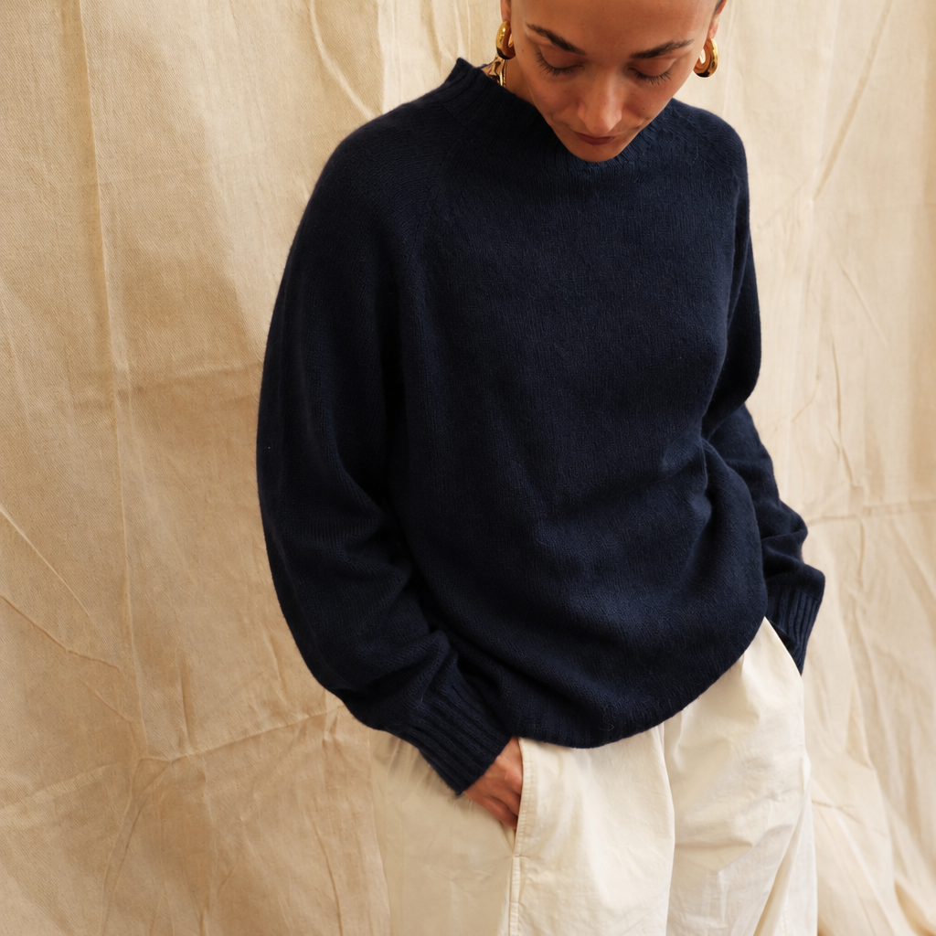 Maeve Funnel Neck Knit  - Deep Navy