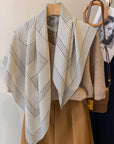 Black and White Striped Large Silk Scarf
