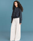 Funnel Neck Denim Jacket: SteelBlue