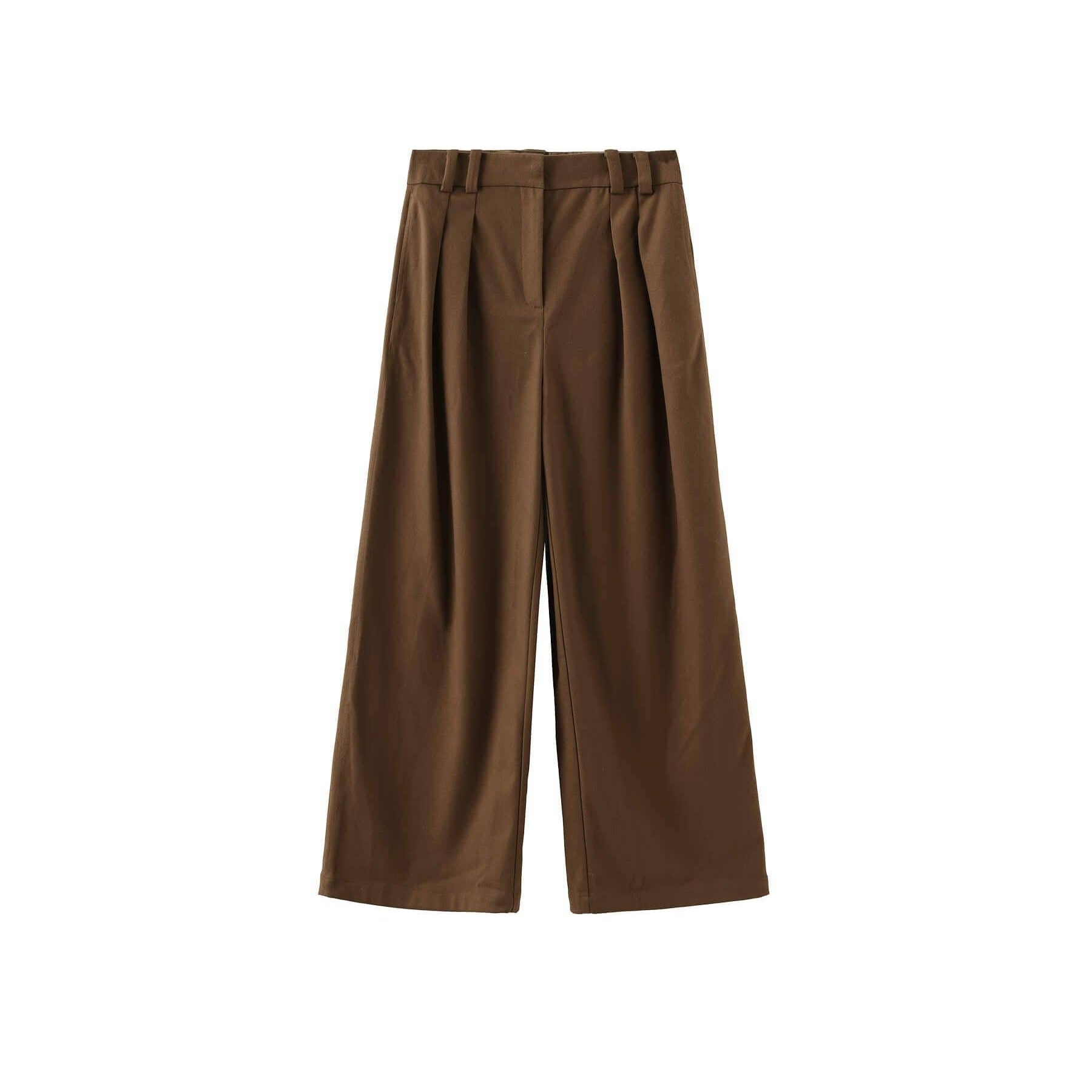 Wide Leg Double Pleated Trousers: Coffee