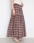 Elastic Drawstring High Waist Checked Skirt: Maroon