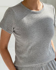 Pointelle Babe Tee: Melange Grey