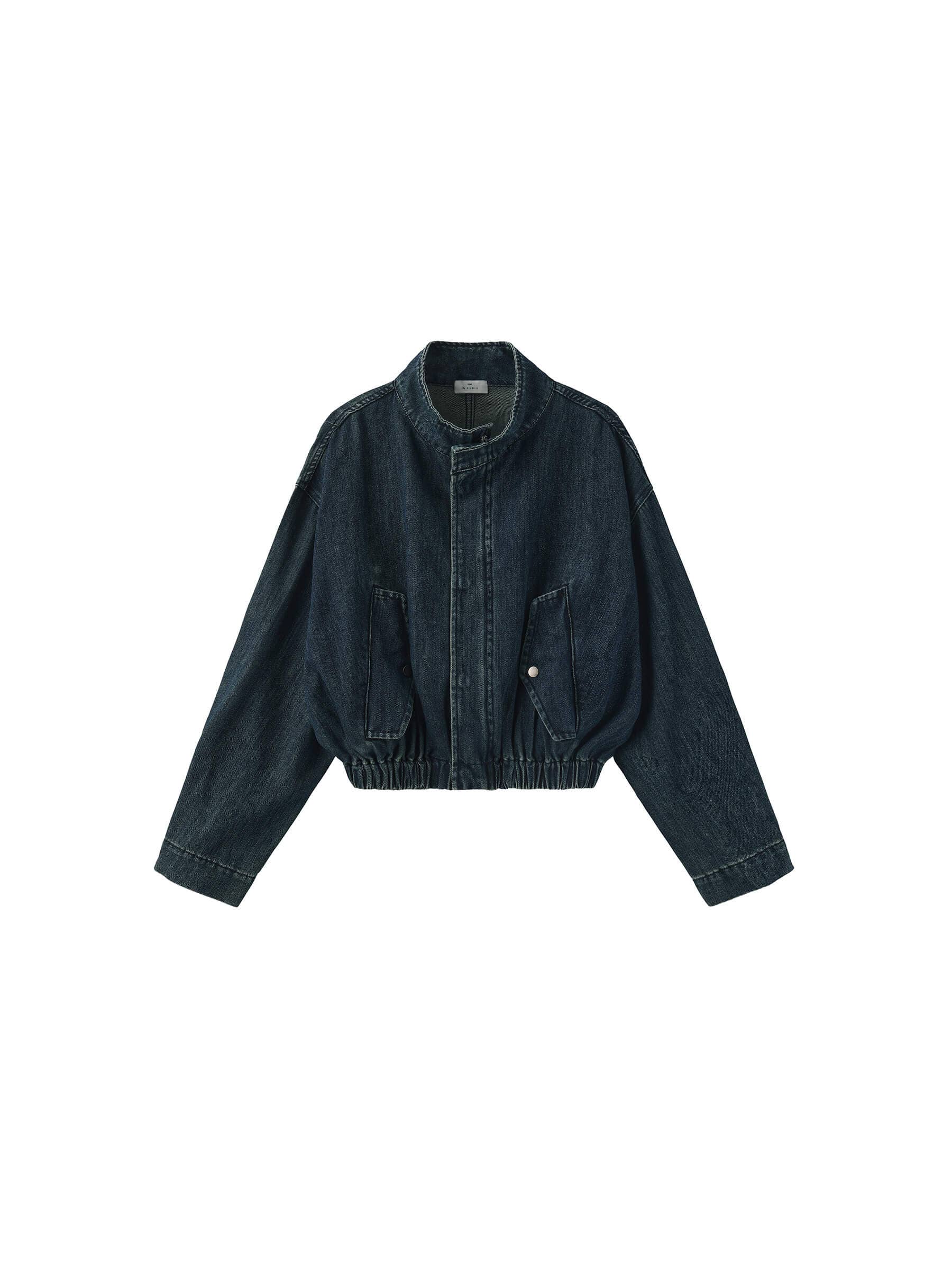 Funnel Neck Denim Jacket: SteelBlue
