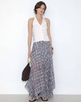 Asymmetrical Flowy Check Maxi Skirt: Blue