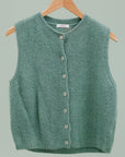 Round Neck Buttoned Vest: Almond Green