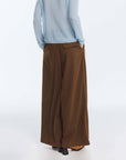 Wide Leg Double Pleated Trousers: Coffee