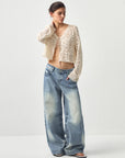 CUBIC Cotton Crochet Lace Trim Cropped Cardigan
