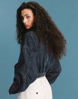 Funnel Neck Denim Jacket: SteelBlue