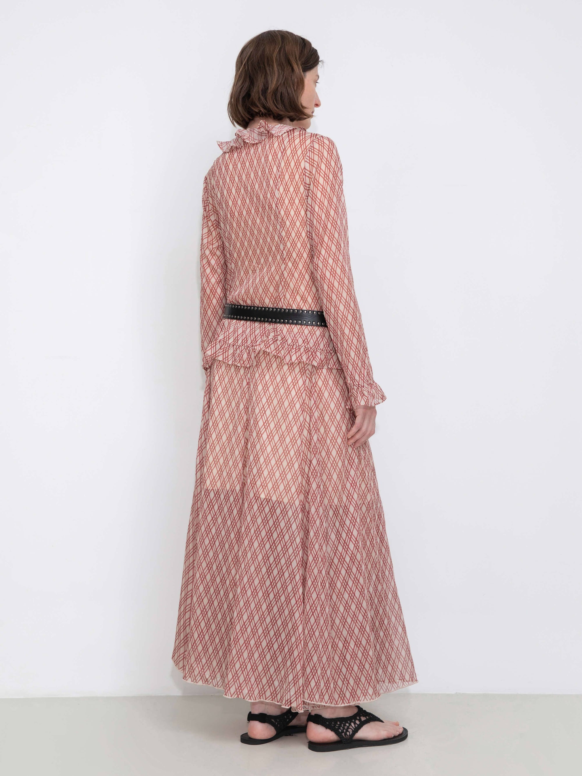 Asymmetrical Flowy Check Maxi Skirt