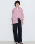Checked Oversized Cotton Shirt: Pink