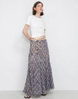 Asymmetrical Flowy Check Maxi Skirt: Blue