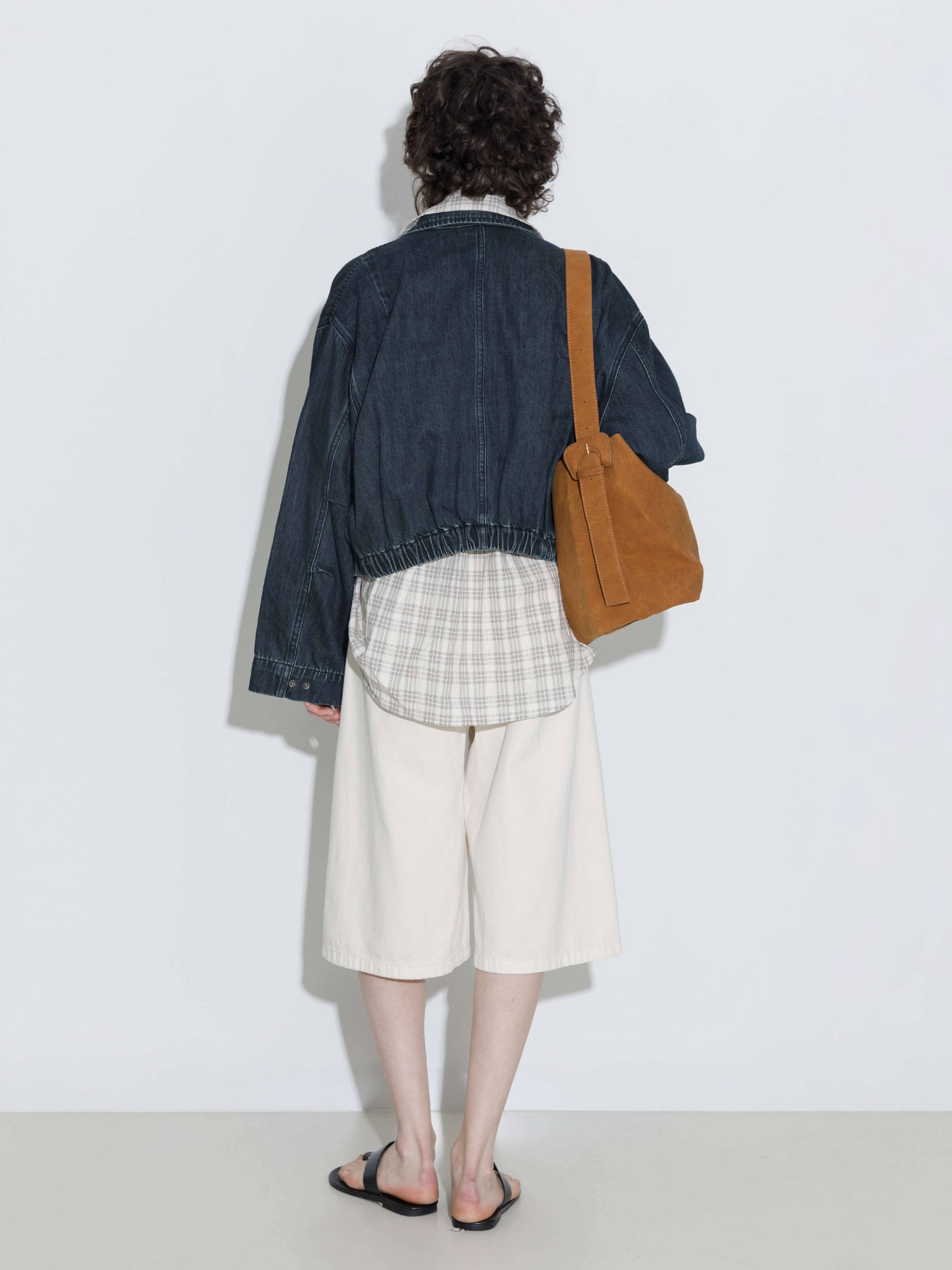 Funnel Neck Denim Jacket: SteelBlue