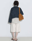 Funnel Neck Denim Jacket: SteelBlue